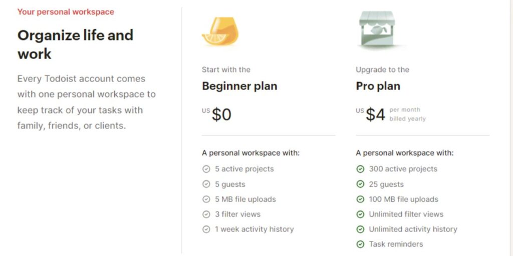 todoist pricing plan